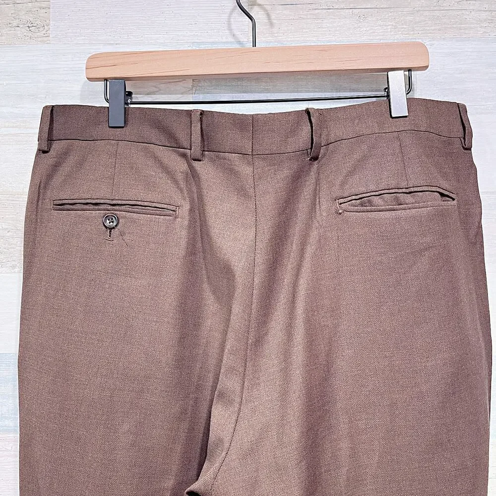 Jos A Bank Wool 2 Piece Suit Brown 2 Button Mens 43L Jacket 37L Pleated Pants